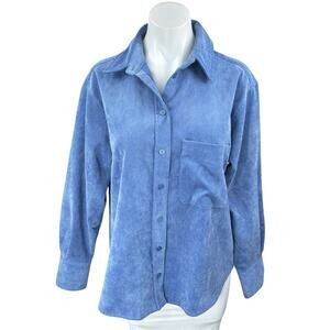 Zara Women's Blue Corduroy Long Sleeve Collared Button Down Shirt Top Size M